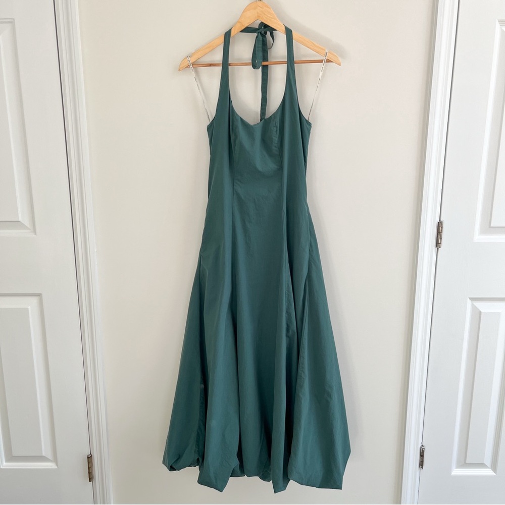 Young Fabulous & Broke RARE Green Bubble Hem Halter Maxi Dress w/ Pockets XS